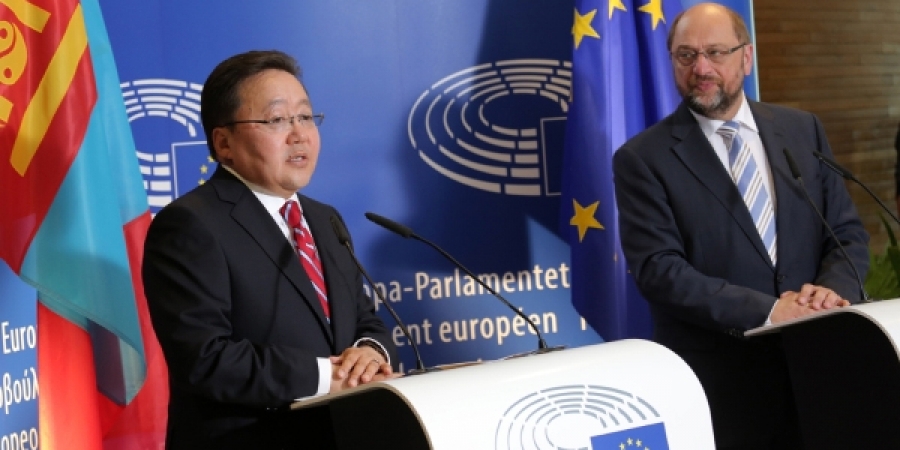 Монгол Улсын Ерөнхийлөгч Ц.Элбэгдорж, Европын Парламентын Ерөнхийлөгч Мартин Щульц нар мэдээлэл хийв